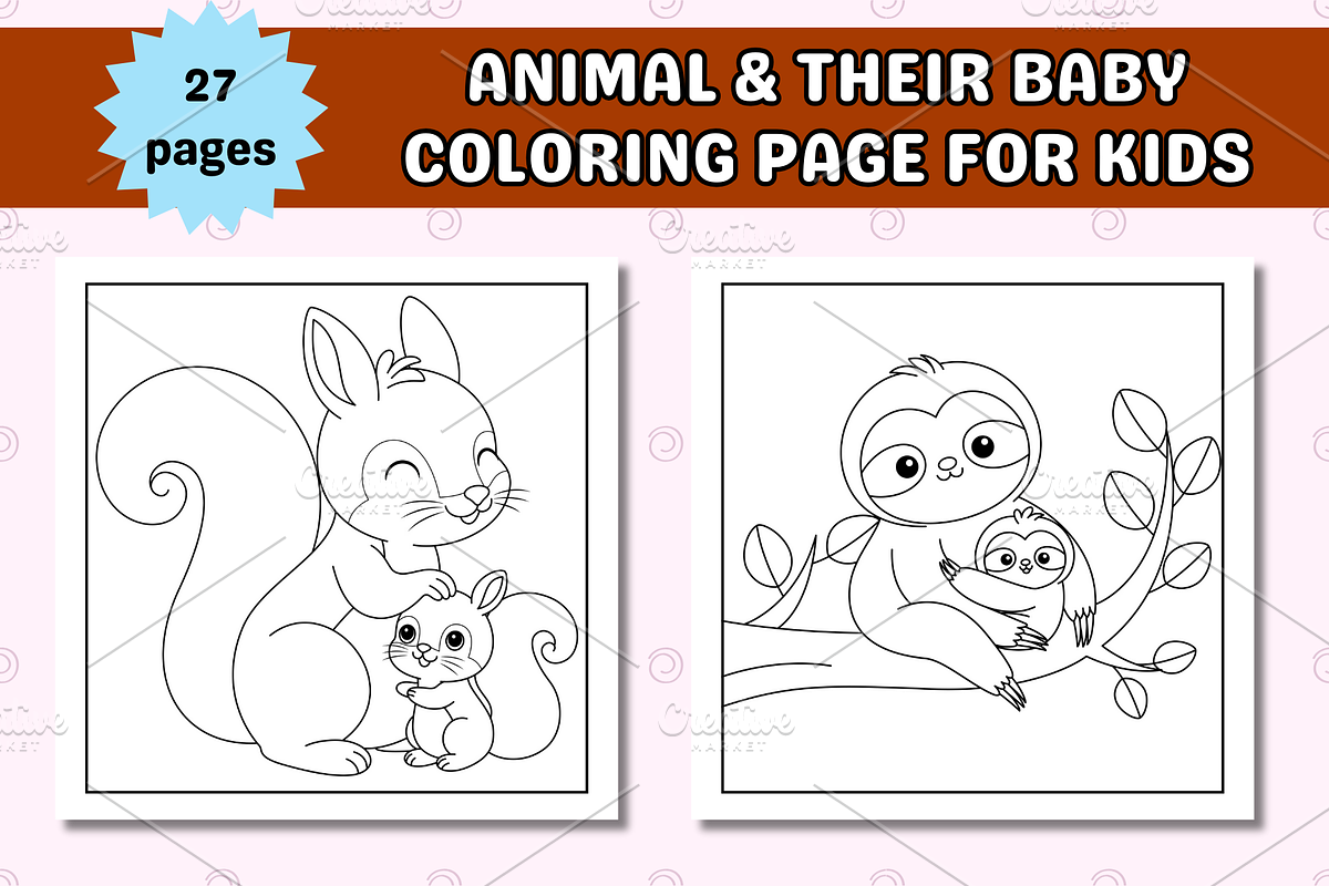 Animal & Their Baby Coloring Page, an Animal Illustration by Salaly (Photo 6 of 6)