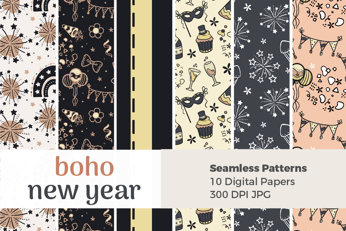 Boho New Year Seamless Patterns, a Pattern Graphic by TheClipAtelier (Photo 1 of 3)