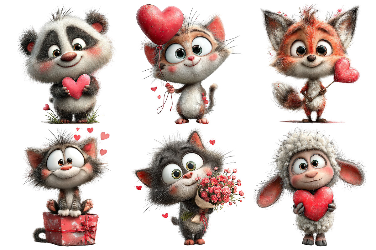 Valentine Animals Watercolor Clipart, an Illustration by Pixels.Craft (Photo 2 of 5)