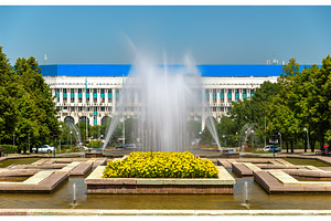 Fountain at Republic Square in Almaty, Kazakhstan, an Architecture Photo by Leonid Andronov