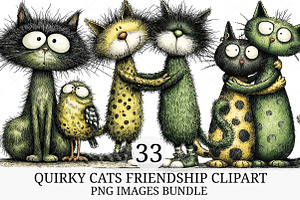 Quirky Cats Friendship Clipart, an Illustration by Craft Nest
