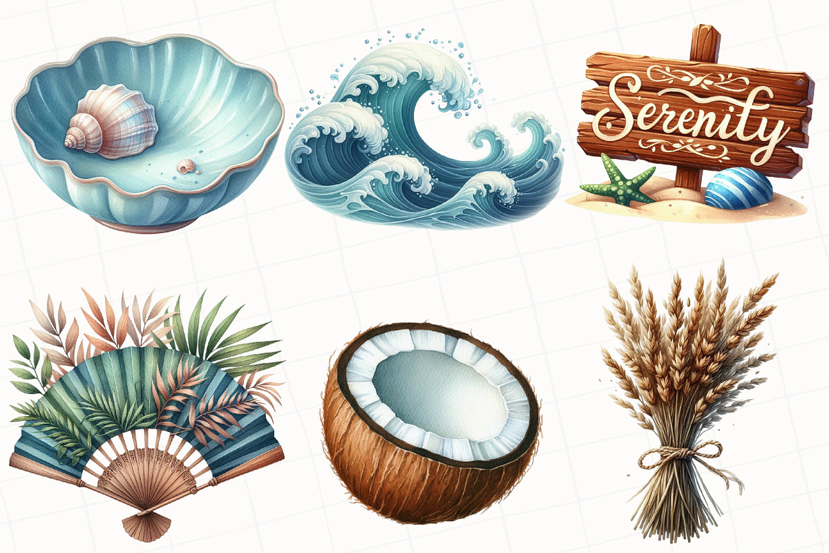 Summer Coastal Serenity Clipart, an Illustration by OK Design (Photo 4 of 5)