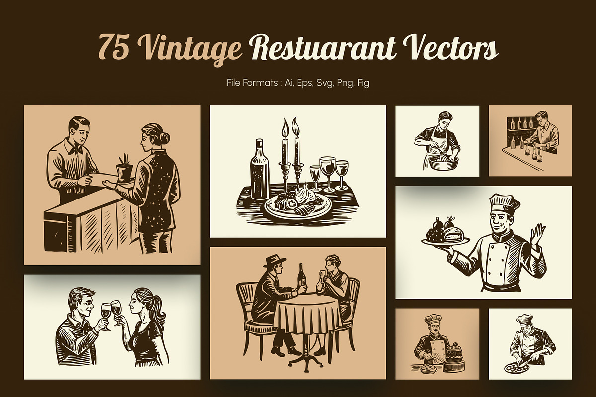 Vintage Restaurant Illustration Set, a Person Illustration by Prosymbols (Photo 1 of 10)