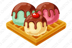 Ice Cream Scoops on Waffle Dessert, a Food Illustration by Christos Georghiou