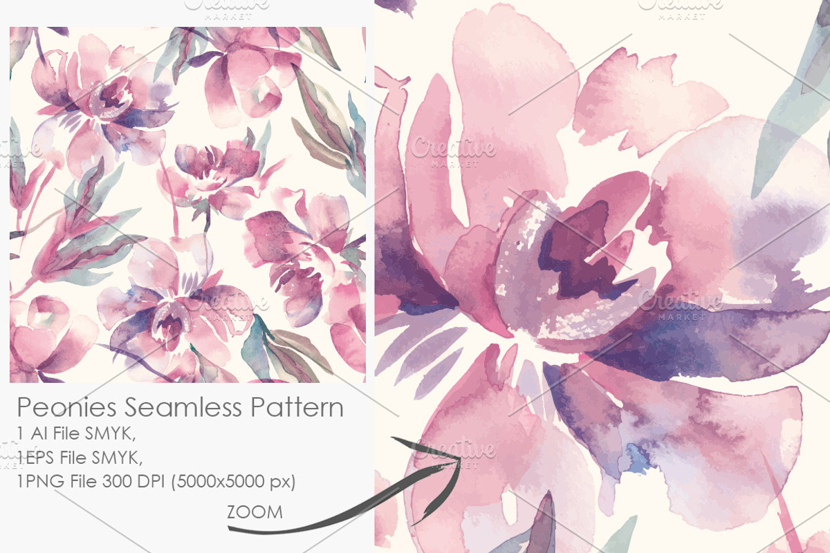 Peonies Seamless Pattern 2, a Pattern Graphic by Marina Grau