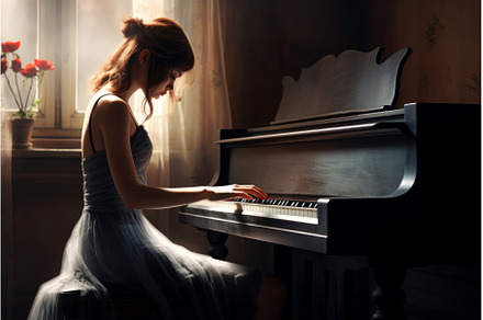 Talented Girl plays piano in light, a School & Education Photo by Ylivdesign