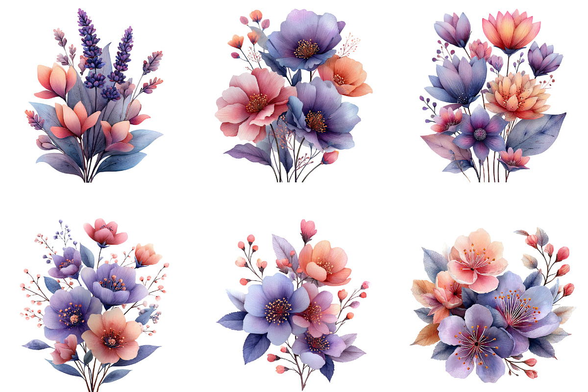 Whimsical Lavender Pink Flowers PNG, an Illustration by CraftArtStudio (Photo 6 of 6)
