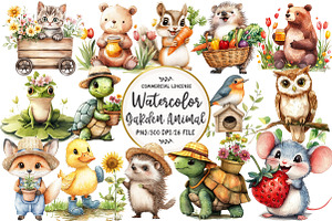 Watercolor Garden Animal Clipart, an Illustration by OK Design