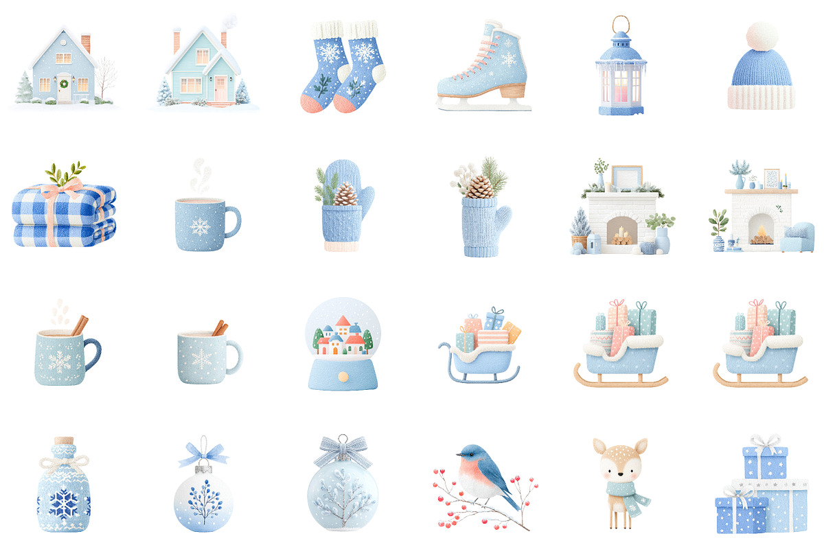 Cozy Blue Winter Watercolor Clipart, an Illustration by Sublimation Artist (Photo 2 of 6)