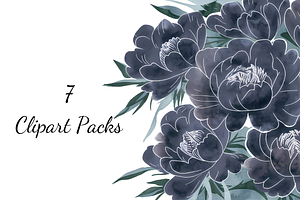 Dusty Blue Floral Clipart Bundle