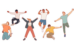 Happy jumping people. Men and women, a Person Illustration by YummyBuum