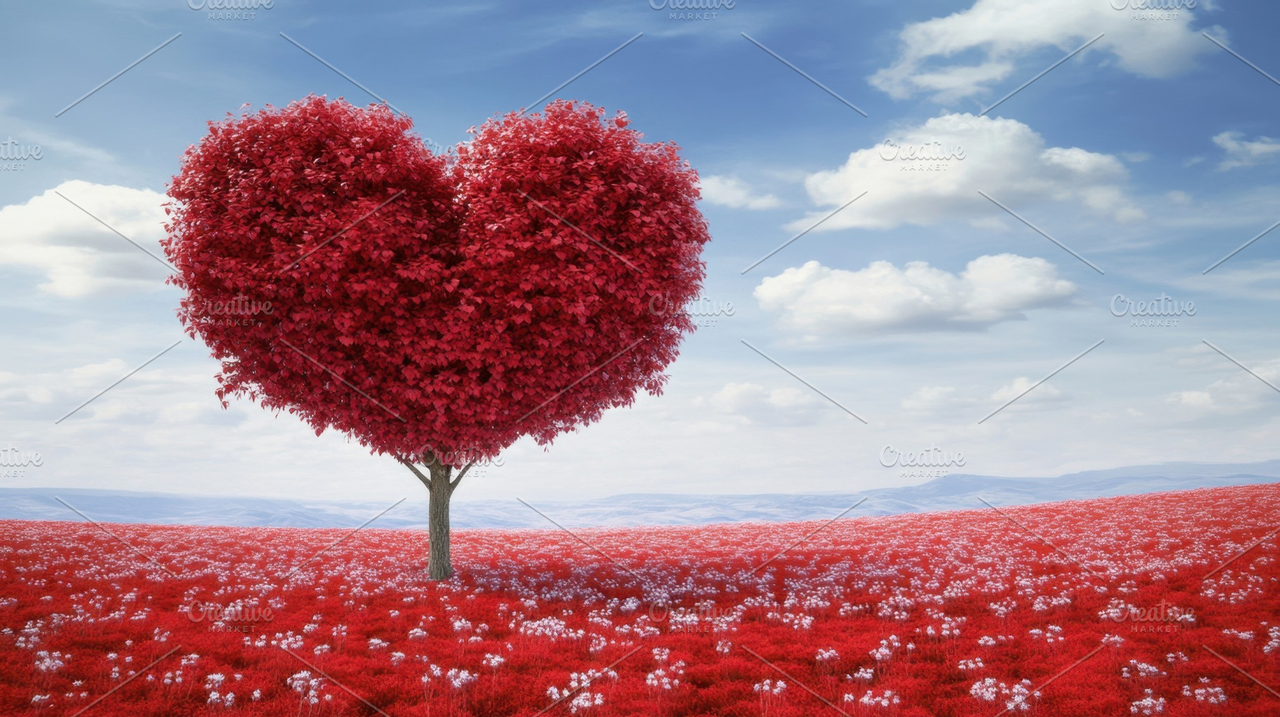 Heart-shaped tree in vibrant field, a Photo by Beautiful things