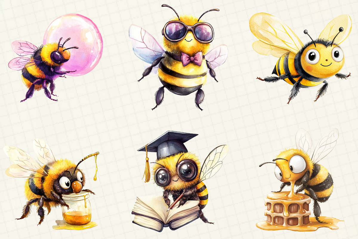 Quirky Funny Bee Clipart, an Illustration by OK Design (Photo 4 of 5)