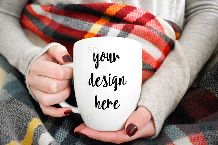 Mug Mockup with Plaid Blanket
