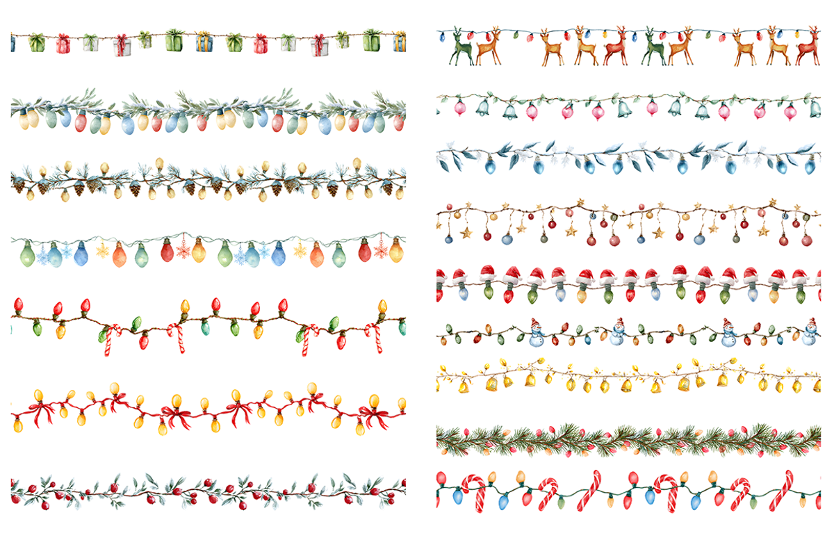 Christmas Lights Border Clipart, a Decorative Illustration by stickermadness (Photo 3 of 3)