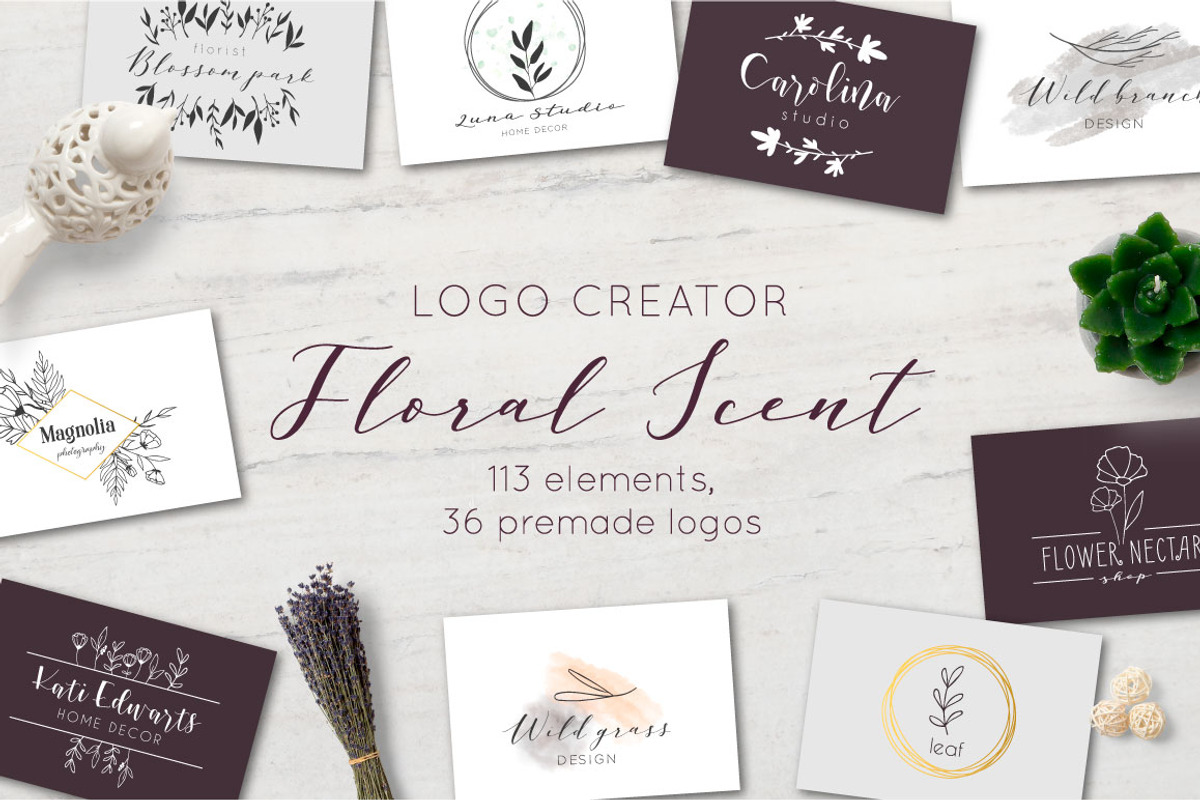 SALE!  Floral Scent LOGO CREATOR, a Branding & Logo Template by Katya_lu (Photo 1 of 11)