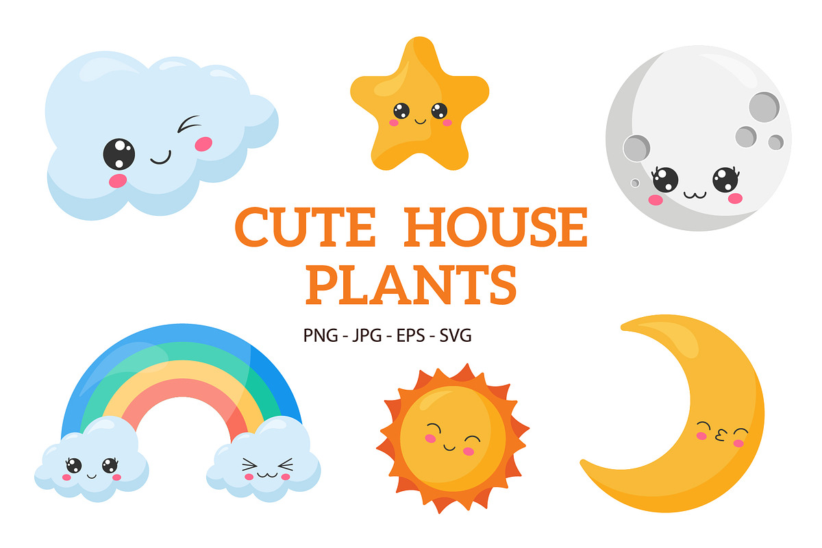 Set of Cute Kawaii Sky Objects, an Illustration by ArtVarStudio (Photo 1 of 3)