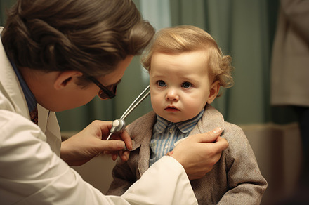 Doctor examining little baby boy wit, a Photo by Iftikhar Alam