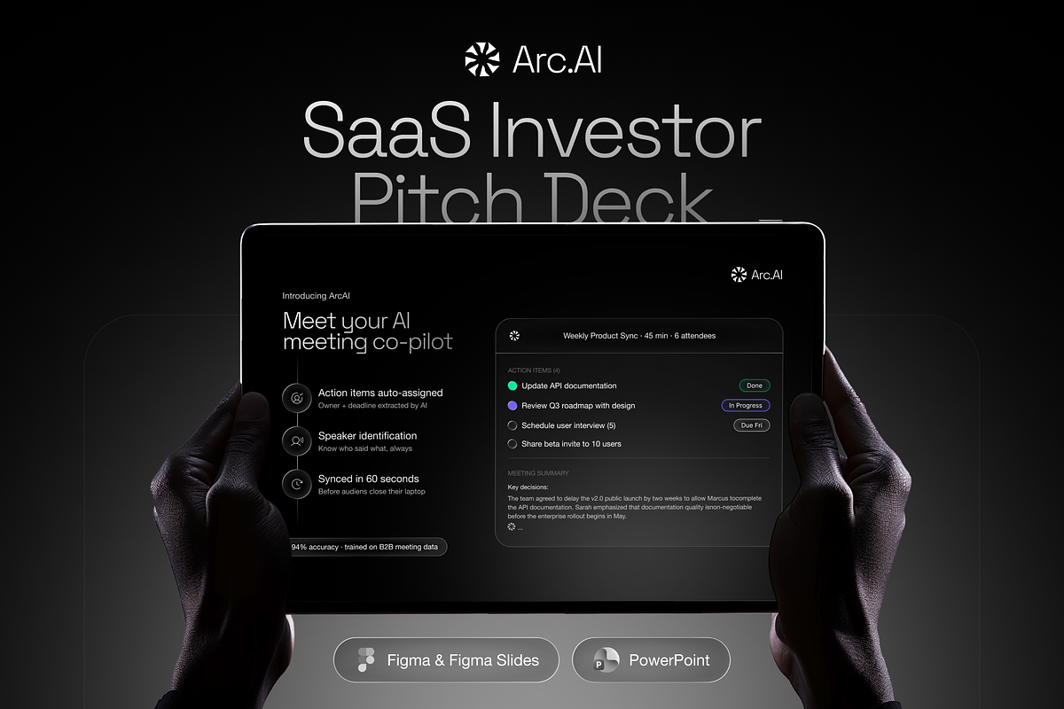 ArcAI Dark SaaS Investor Pitch Deck, a Presentation Template by PaperSlides (Photo 1 of 8)