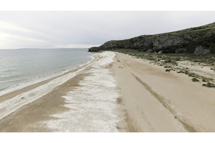 Top view of sandy wild beach with, a Nature Photo by Media Whale Stock