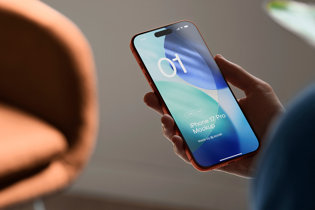 24 iPhone 17 Pro in Hand Mockups, an iPhone Mockup by Asylab (Photo 95 of 107)