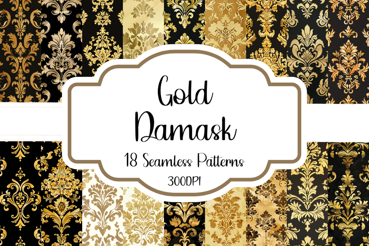 Gold Damask Seamless Patterns, a Pattern Graphic by PrintablesByFranklyn (Photo 1 of 4)
