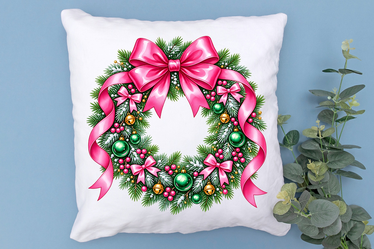 Pink Coquette Christmas Wreath PNG, an Object Graphic by Zahyl Studio (Photo 7 of 7)