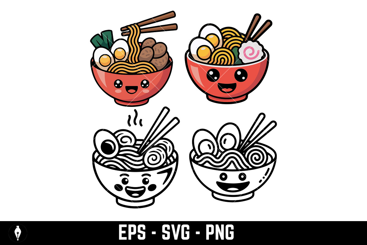 cute happy ramen bowl character, a Food Illustration by Vectorhight (Photo 3 of 3)