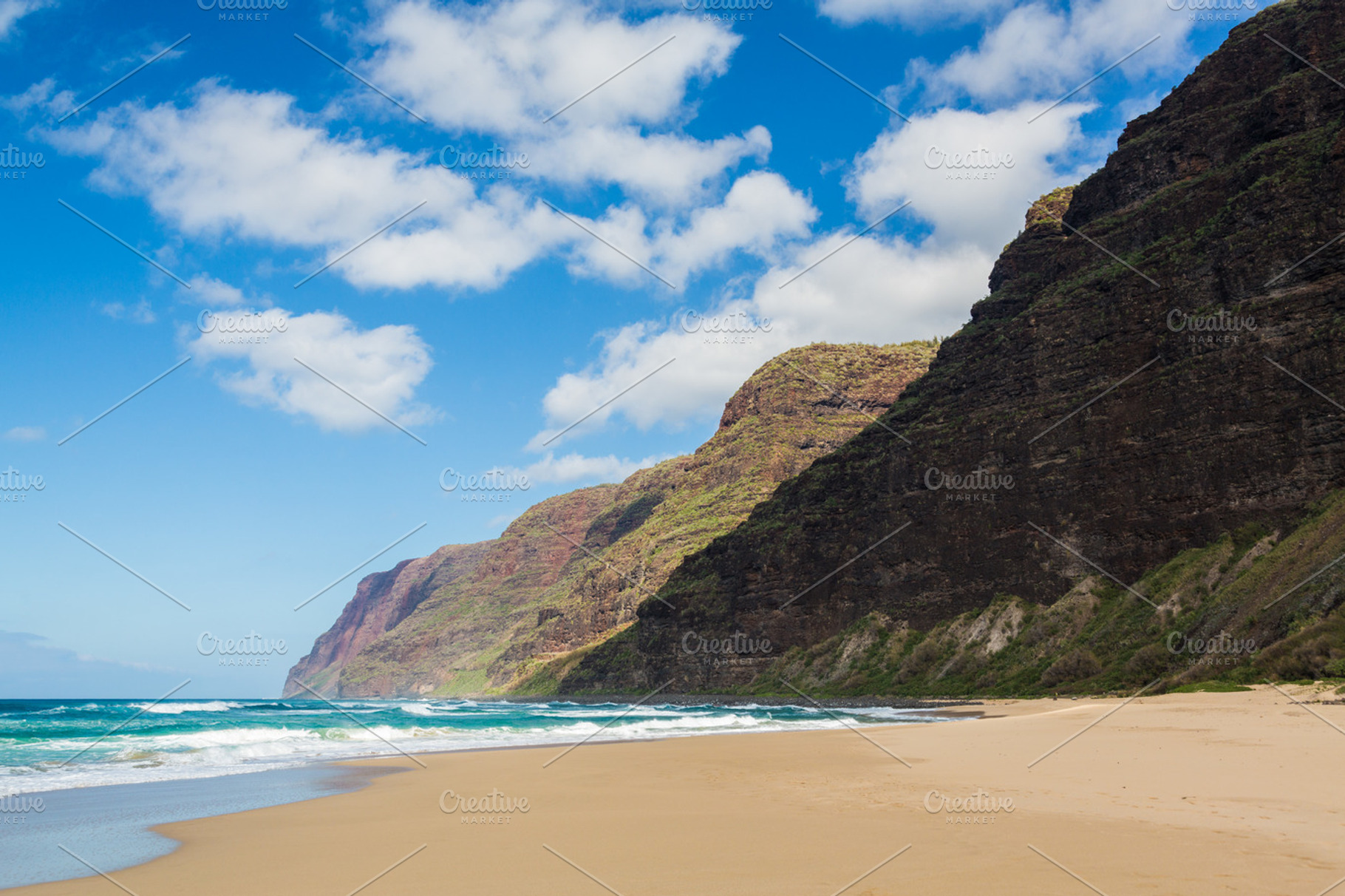 Polihale beach in kauai featuring beach, cliffs, and coastline, a Nature Photo by Backyard Stock