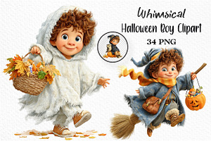 Whimsical Halloween Boy Clipart, a Seasonal Illustration by Craft Nest