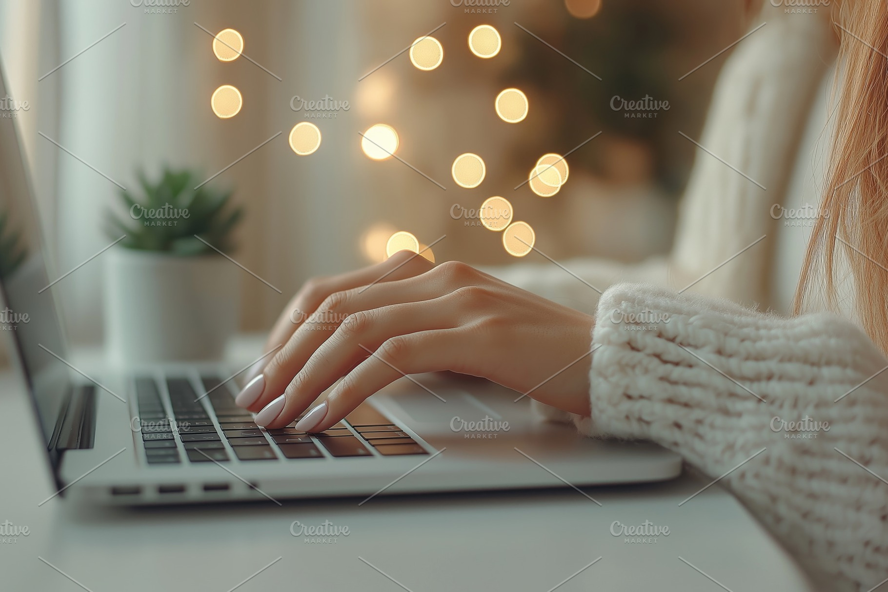 Close-up of a woman's hands typing on a laptop, with soft bokeh in the backgrou, a Person Photo by ImageMir