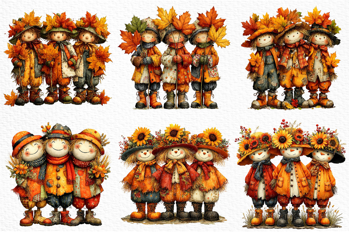 Whimsical Scarecrow Trio PNG, a Seasonal Illustration by Craft Nest (Photo 3 of 6)