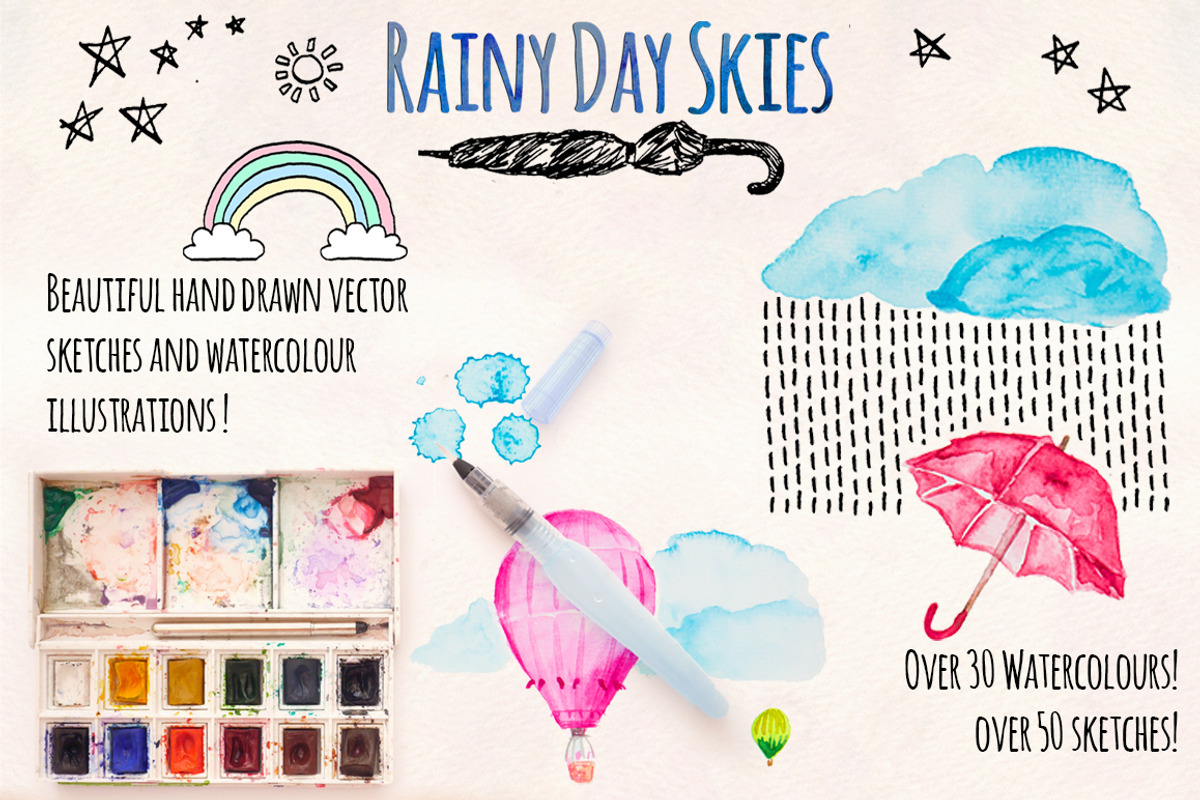 Rainy Sky Element Pack 80+ Graphics!, an Illustration by Violet LeBeaux (Photo 1 of 5)