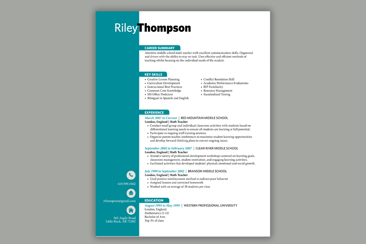 Teal Teacher Resume Template, a Resume Template by Scribbled Napkin Design (Photo 2 of 4)