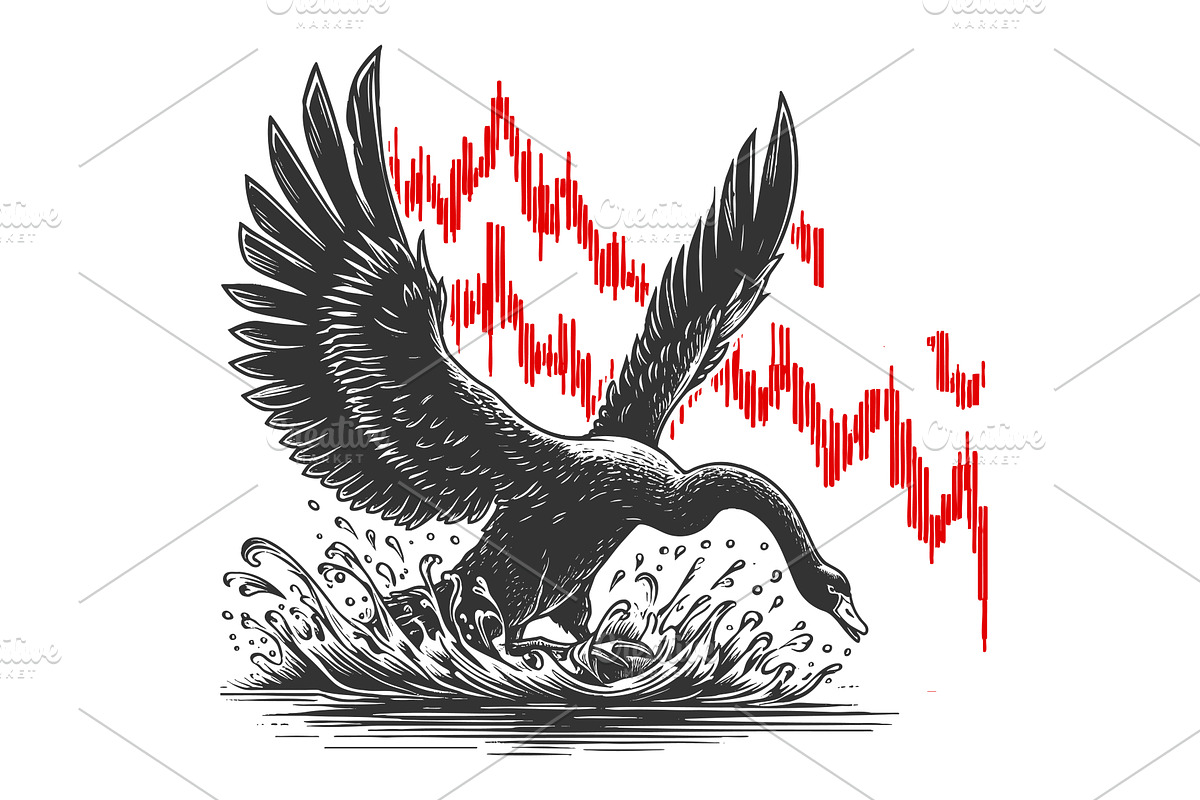 Black Swan Crashing Stock Chart, a Finance Illustration by AlexArt