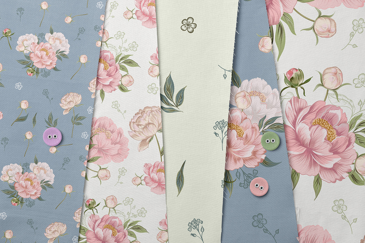 Pink peony vector patterns, a Decorative Illustration by FleurArt (Photo 2 of 7)