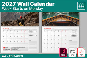 Wall Calendar 2027 (WC046-27-M), a Stationery Template by mikhailmorosin