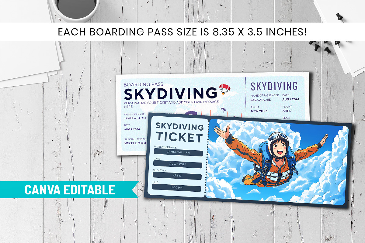 Skydiving Gift Ticket Canva Template, an Invitation Template by Snapybiz (Photo 2 of 10)