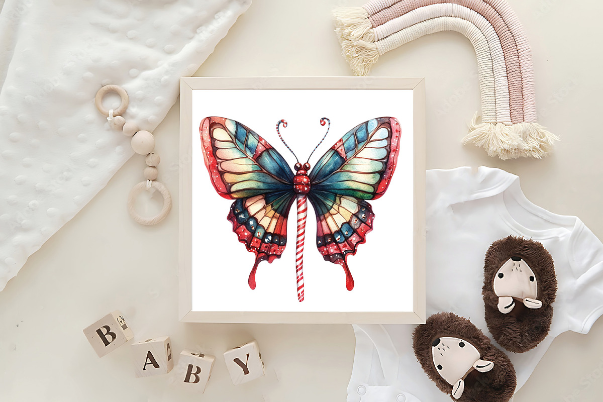 Watercolor Christmas Butterfly Clipa, an Illustration by CraftArtStudio (Photo 6 of 6)
