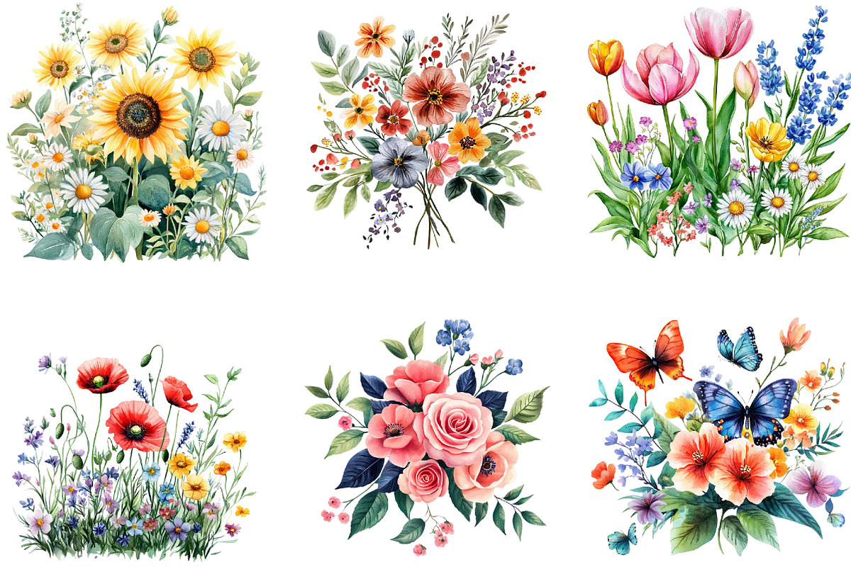 Watercolor Floral Garden Clipart, an Illustration by Designking (Photo 2 of 5)
