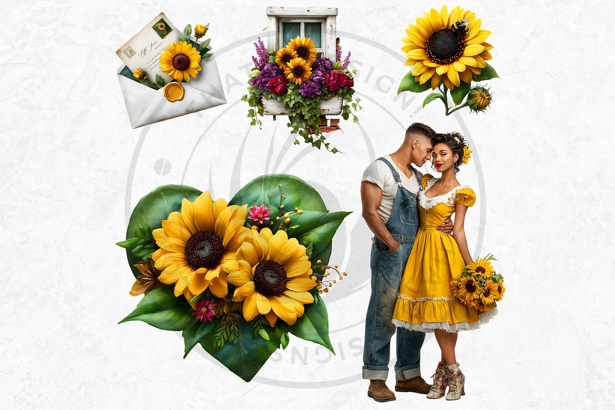 Sunflower Beauties Complete Cliparts, a Person Illustration by ThatsDesignArt (Photo 14 of 16)