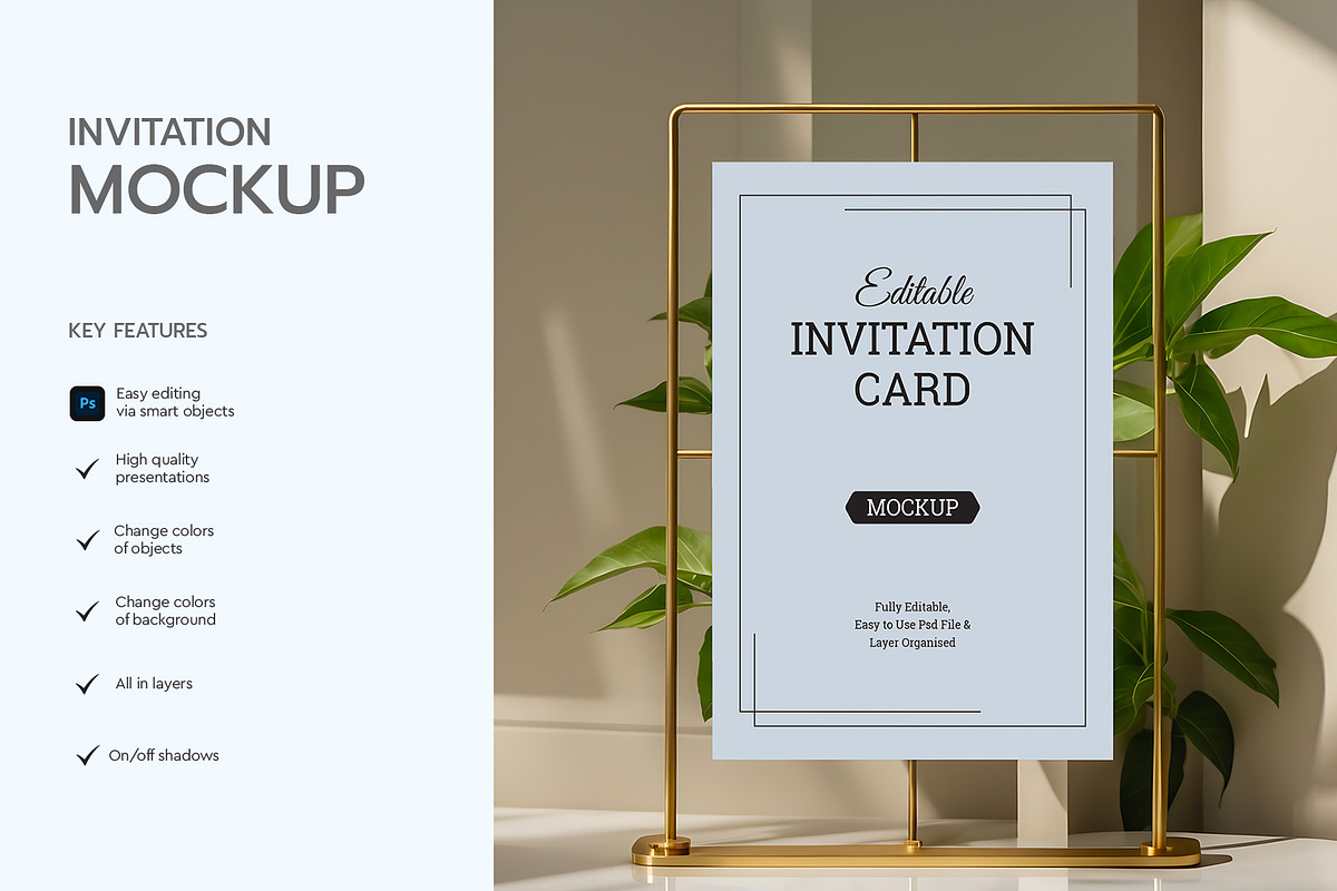 Editable Invitation Card Mockup, a Product Mockup by graphypix (Photo 2 of 4)