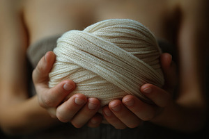 Holding a soft ball of textured yarn, a Photo by Tanuart