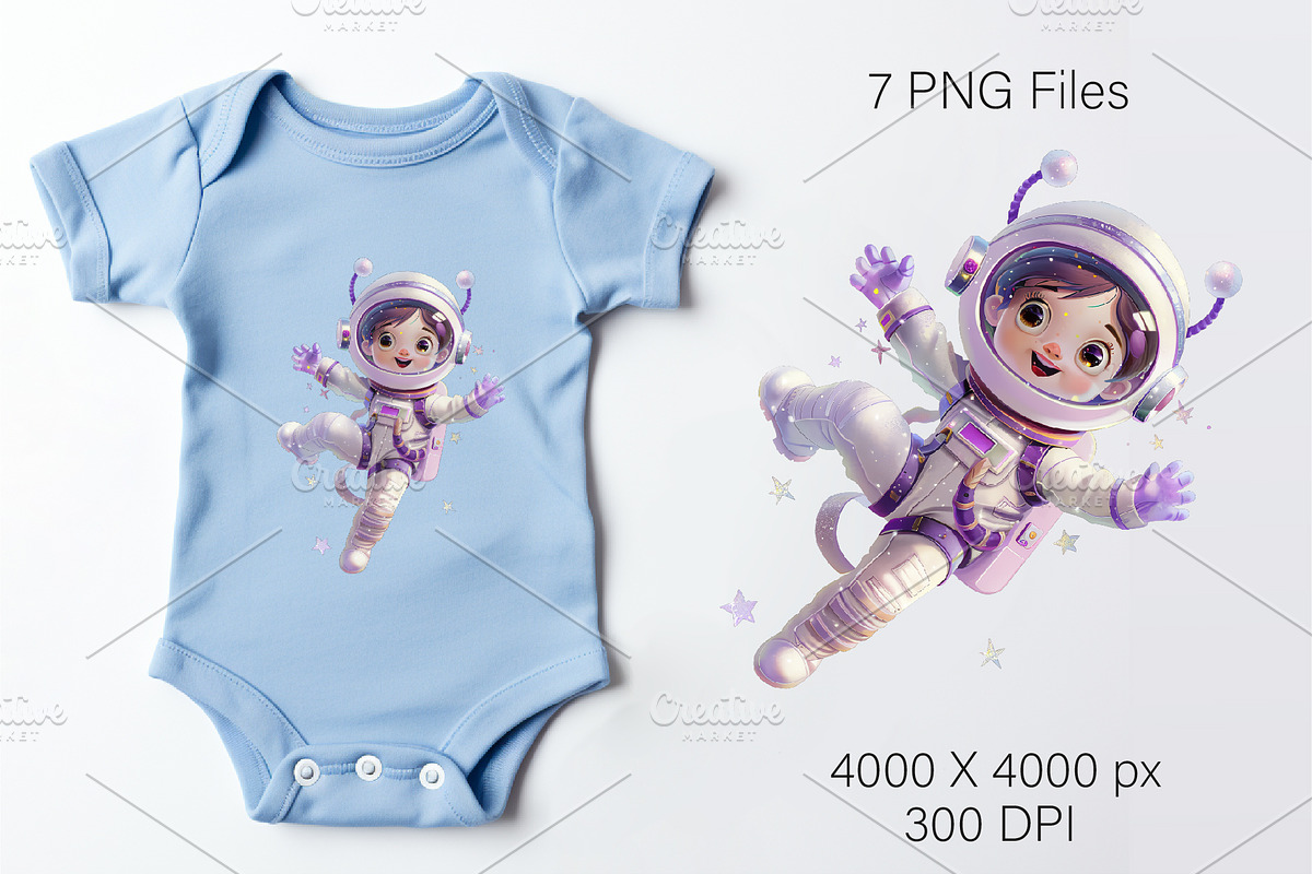 Cute girl astronaut. T-Shirt, PNG., a Person Illustration by KENO Mascots (Photo 8 of 9)