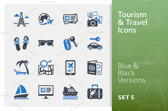 Tourism Travel Icons Set 5 Blue
