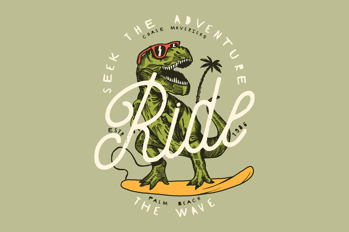 Dinosaur Surfer, an Illustration by hand draw (Photo 1 of 3)