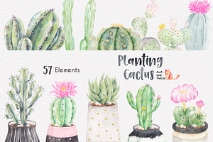 Planting Cactus Watercolor