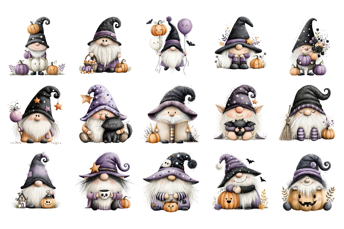 Halloween Gnome PNG Clipart Bundle, a Seasonal Illustration by Nicolle's Colorful Art (Photo 2 of 5)