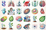 Watercolor Biology Clipart, an Illustration by DreamCafeArt (Thumbnail 2 of 7)