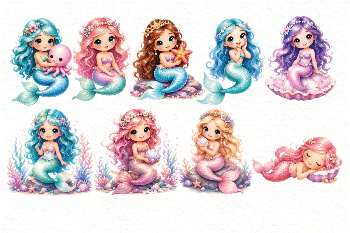 Mermaid Clipart, a Person Illustration by Villa 11 Estudio (Photo 2 of 7)